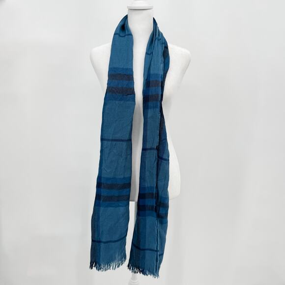 Burberry Scarf Blue Authentic Gauze Lightweight Plaid Nova Check Oversized Sheer - Picture 3 of 7
